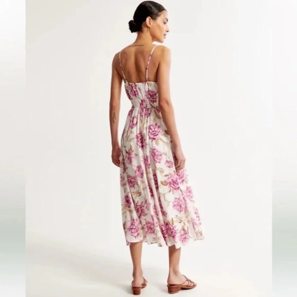 Abercrombie & Fitch Crinkle Textured Smocked Waist Midi Dress